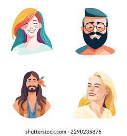 People Avatars Flat Icon Set Isolated On White Background