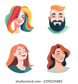 Avatares De Personas Conjunto De Icono Plano Aislado En Fondo Blanco