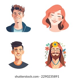 People Avatars Flat Icon Set Isolated On White Background