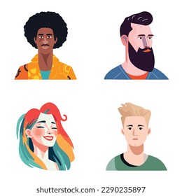 People Avatars Flat Icon Set Isolated On White Background