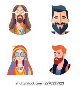 People Avatars Flat Icon Set Isolated On White Background