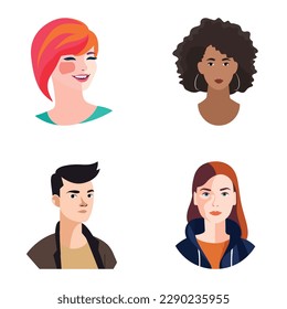 People Avatars Flat Icon Set Isolated On White Background