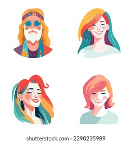 People Avatars Flat Icon Set Isolated On White Background