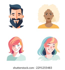 People Avatars Flat Icon Set Isolated On White Background
