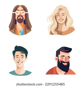 Avatares De Personas Conjunto De Icono Plano Aislado En Fondo Blanco