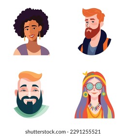 People Avatars Flat Icon Set Isolated On White Background