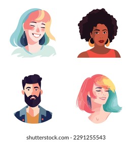 People Avatars Flat Icon Set Isolated On White Background