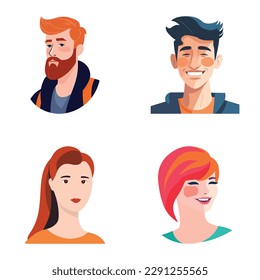 People Avatars Flat Icon Set Isolated On White Background