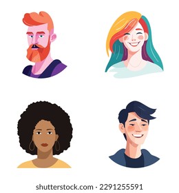 Avatares De Personas Conjunto De Icono Plano Aislado En Fondo Blanco