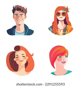 Avatares De Personas Conjunto De Icono Plano Aislado En Fondo Blanco