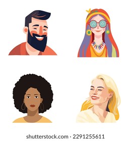 People Avatars Flat Icon Set Isolated On White Background