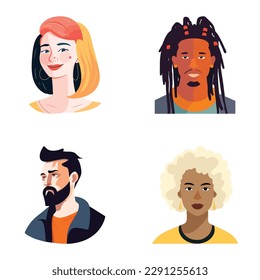 Avatares De Personas Conjunto De Icono Plano Aislado En Fondo Blanco