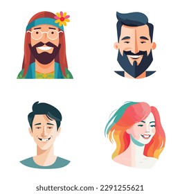 People Avatars Flat Icon Set Isolated On White Background