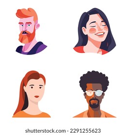 People Avatars Flat Icon Set Isolated On White Background