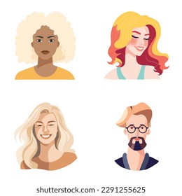 People Avatars Flat Icon Set Isolated On White Background