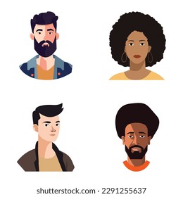 People Avatars Flat Icon Set Isolated On White Background