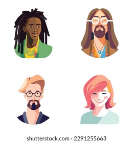 People Avatars Flat Icon Set Isolated On White Background