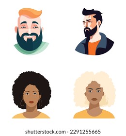 People Avatars Flat Icon Set Isolated On White Background