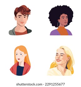 People Avatars Flat Icon Set Isolated On White Background