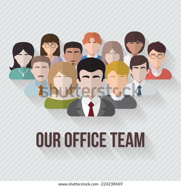 People avatars group\
icons in flat style. Different male and female faces in office\
team. Vector\
illustration.