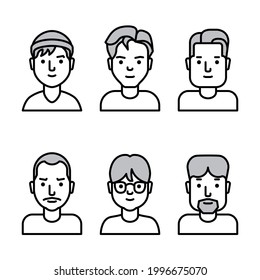 People avatars line icons set. Man and woman character illustration.