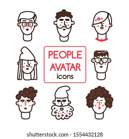 People avatars line set. Flat. Male and Female faces