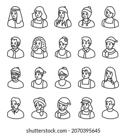 Conjunto de iconos de vectores de línea de avatares de personas