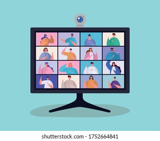 People avatars on computer in video chat design, Call online conference and webcam theme Vector illustration