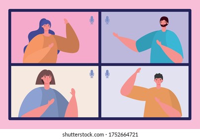 People avatars on websites frames in video chat design, Call online conference and webcam theme Vector illustration