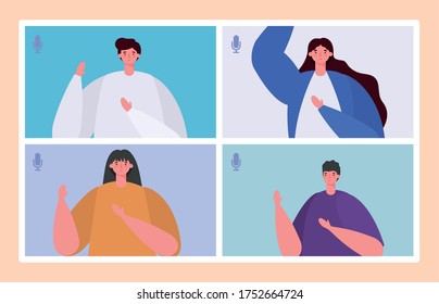People avatars on websites frames in video chat design, Call online conference and webcam theme Vector illustration
