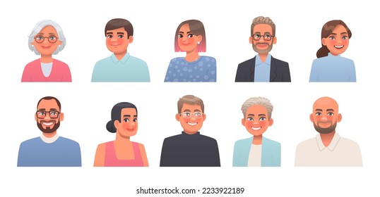 People avatars set. Business  happy men and women. Vector illustration in cartoon style