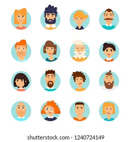 People avatars set. Characters. Flat vector illustration in cartoon style.