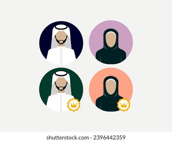 People avatars. Set of flat design Arabian people avatar icons. User icon profile picture illustrations for social media and networking, user profile, website, and app design and development.