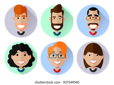 People avatars. Set of smiling faces.