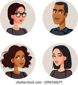 People Avatars Set Vector Collection. Multicultural group of people portraits in round design bundle 
