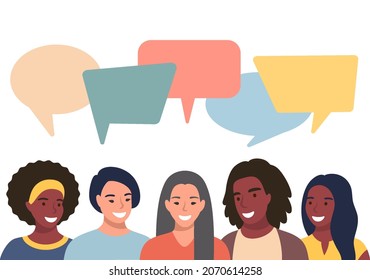 Menschen Avatare mit Sprachblasen. Kommunikation zwischen Männern und Frauen, Sprechblasen. Mitarbeiter, Team, Denken, Frage, Idee, Brainstorm-Konzept.