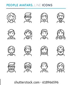 People avatars thin line icon set. Editable stroke