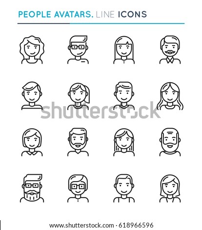 People avatars thin line icon set. Editable stroke