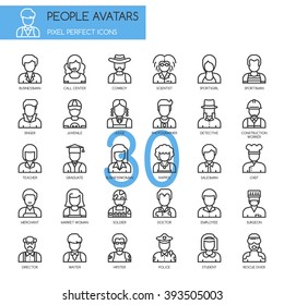 People Avatars , Thin Line and Pixel Perfect Icons