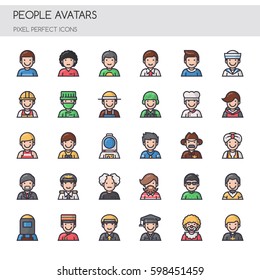 People Avatars , Thin Line and Pixel Perfect Icons