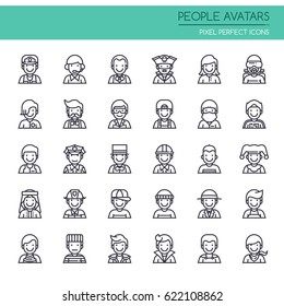 People Avatars , Thin Line and Pixel Perfect Icons