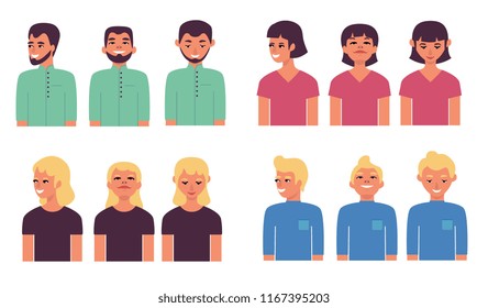 People avatars vector illustration set with half length portraits of young men and women isolated on white background - flat smiling male and female characters for placeholder.