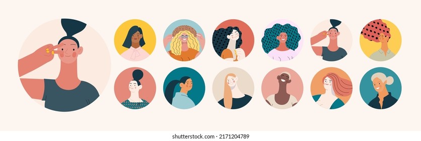 People avatars - Avatars, Women portratits set -Modern flat vector concept illustration of women, round user avatars, face portraits Illustration on feminism protest, girl power, ethnicity diversity