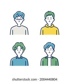 People avatar.Smiling human portrait.Male person avatars.Young people character portraits upper body illustrations. Isolated flat icon illustration collection
