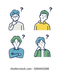 People avatar.Thinking human portrait.Male person avatars.Young people character portraits upper body illustrations. Isolated flat icon illustration collection