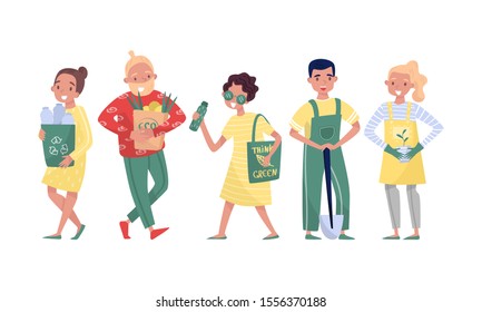 People And Awareness Of The Planet And The Environment Vector Illustration Set Isolated On White Background