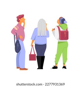 people in the back. a group of people is standing with their backs. rear view. vector image of people