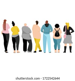 people in the back. people stand back. view of people from behind. vector isolated images