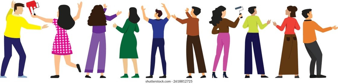 People Back View Working Or Enjoying Illustration Set of 10 Vector