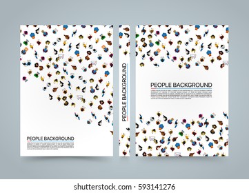 People Background Banner, View From Above Office Workers Blank Book, A4 Size, Vector Illustration